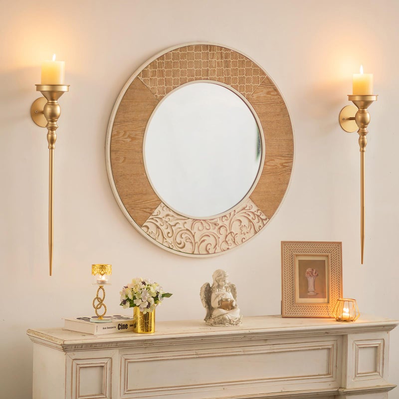 Walasis Candle Sconces Gold Wall Decor: Vintage Metal Art Decoration Wall Candle Holder for Pillar Candles - 24.4 Inch Long Candle Sconces Set of 2 for Fireplace Hallway Beside TV - Image 3