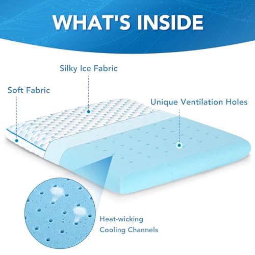 Iwacool Cooling Gel Flat Pillow for Stomach and Back Sleepers, Ultra Thin Pillow for Sleeping, Slim Stomach Sleeping Shoulder Neck Pain Relief, Low Profile Memory Foam with Washable Cover 2.75-inches Height - Image 2