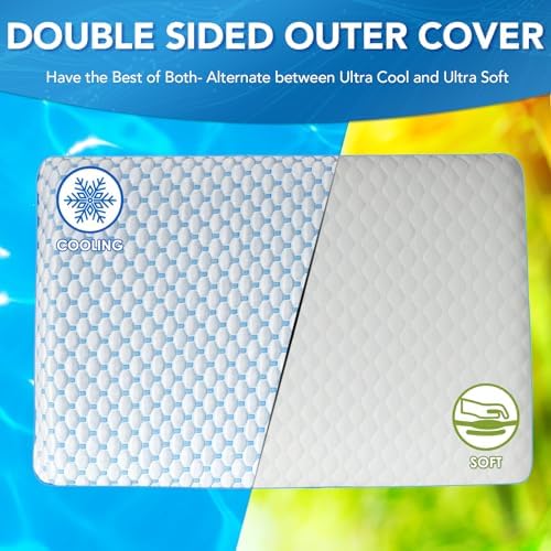 Iwacool Cooling Gel Flat Pillow for Stomach and Back Sleepers, Ultra Thin Pillow for Sleeping, Slim Stomach Sleeping Shoulder Neck Pain Relief, Low Profile Memory Foam with Washable Cover 2.75-inches Height - Image 3