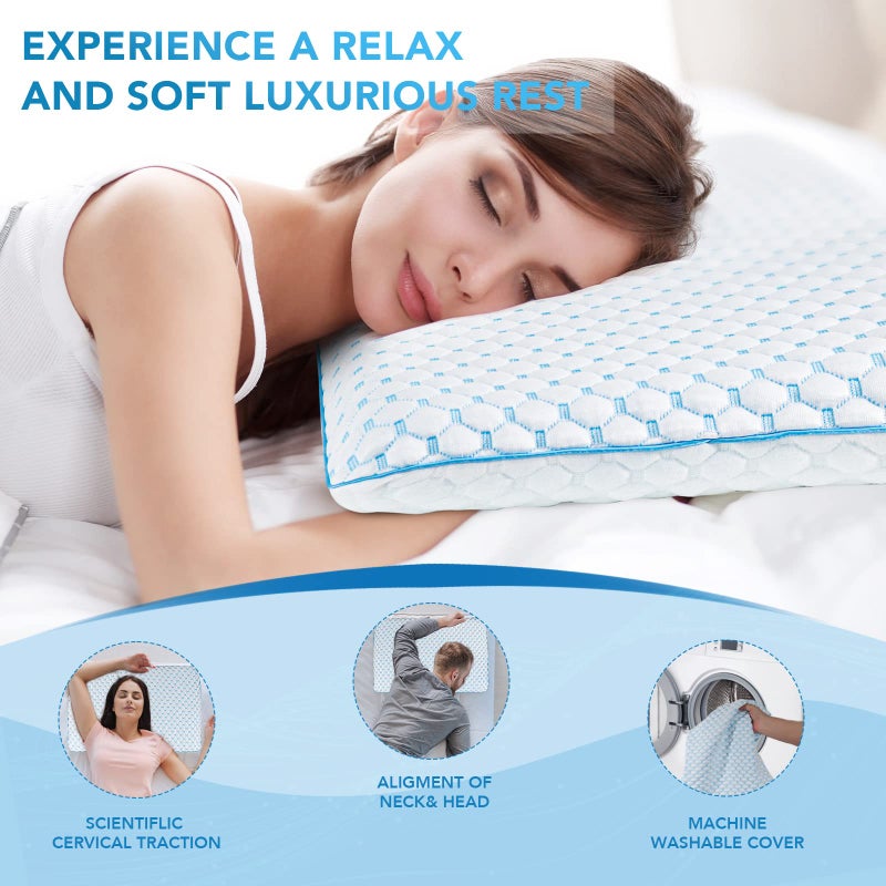 Iwacool Cooling Gel Flat Pillow for Stomach and Back Sleepers, Ultra Thin Pillow for Sleeping, Slim Stomach Sleeping Shoulder Neck Pain Relief, Low Profile Memory Foam with Washable Cover 2.75-inches Height - Image 4