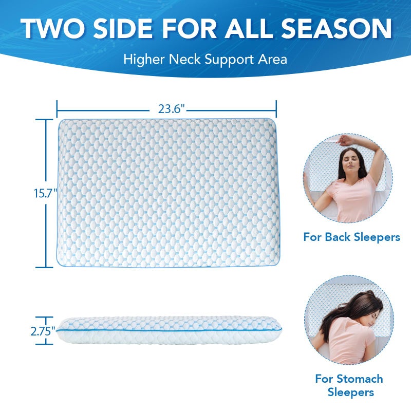 Iwacool Cooling Gel Flat Pillow for Stomach and Back Sleepers, Ultra Thin Pillow for Sleeping, Slim Stomach Sleeping Shoulder Neck Pain Relief, Low Profile Memory Foam with Washable Cover 2.75-inches Height - Image 5