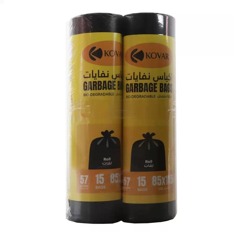 kovar Day To Garbage Roll, Heavy Duty Trash Bag, 57 Gallon, 15 Sheets, Garbage Bag Black, Large, Pack of 2- 85X115cm - Image 1