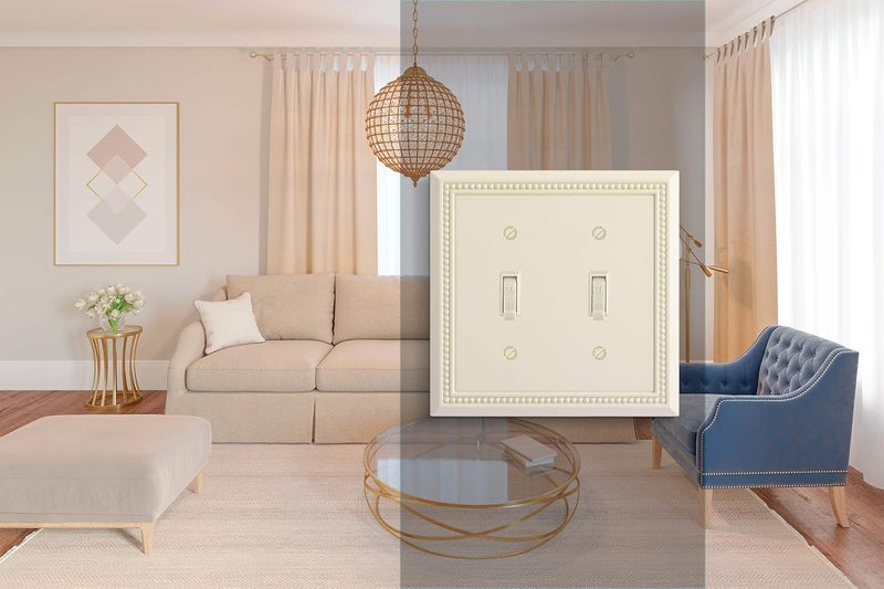 Henne Bery Sunken Pearls Heavy Duty Decorative Wall Plate Switch Plate Outlet Cover, Durable Solid Zinc Alloy (Double Toggle, Light Almond) - Image 5