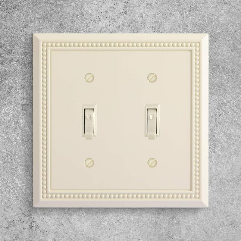 Henne Bery Sunken Pearls Heavy Duty Decorative Wall Plate Switch Plate Outlet Cover, Durable Solid Zinc Alloy (Double Toggle, Light Almond) - Image 4