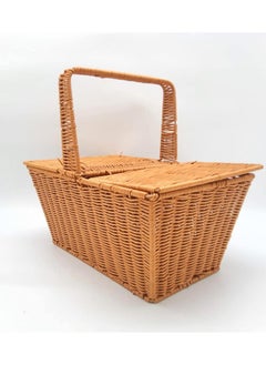 HOME TASTE TOMSUN Square Double Lidded Wicker Picnic Basket Rattan Picnic Basket for Holiday Camping, Home Decor, and Outdoor Use  - Image 5