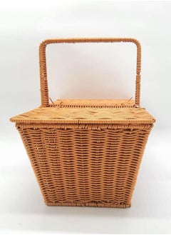 HOME TASTE TOMSUN Square Double Lidded Wicker Picnic Basket Rattan Picnic Basket for Holiday Camping, Home Decor, and Outdoor Use  - Image 4
