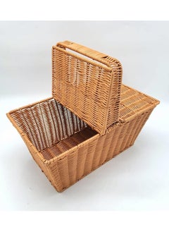 HOME TASTE TOMSUN Square Double Lidded Wicker Picnic Basket Rattan Picnic Basket for Holiday Camping, Home Decor, and Outdoor Use  - Image 2