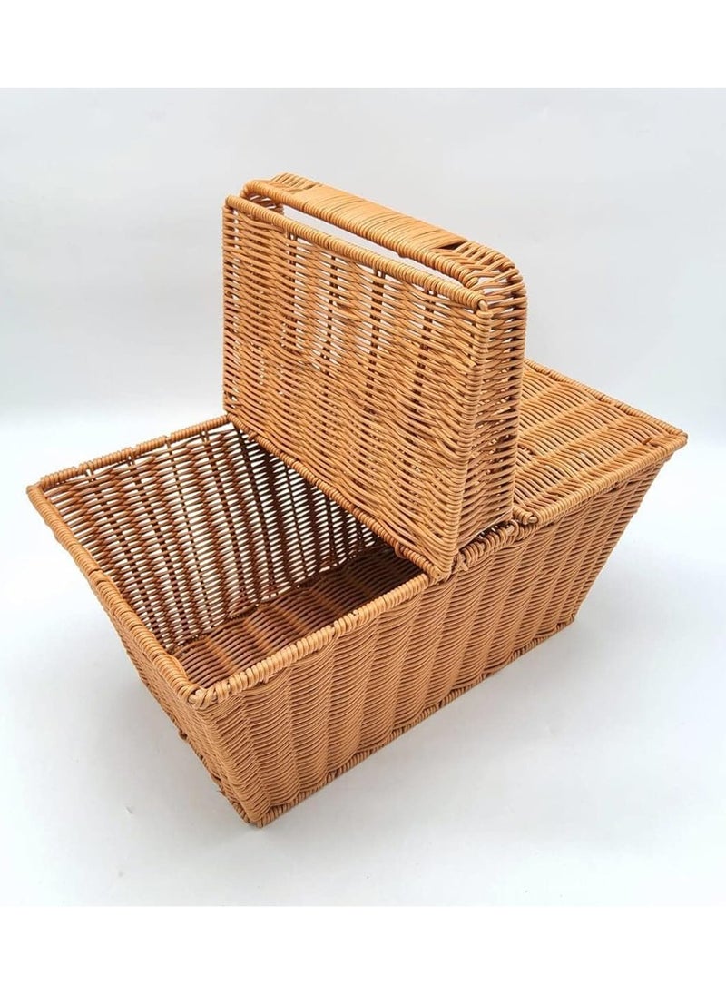 HOME TASTE TOMSUN Square Double Lidded Wicker Picnic Basket Rattan Picnic Basket for Holiday Camping, Home Decor, and Outdoor Use  - Image 2