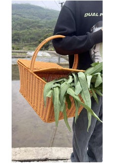 HOME TASTE TOMSUN Square Double Lidded Wicker Picnic Basket Rattan Picnic Basket for Holiday Camping, Home Decor, and Outdoor Use  - Image 3
