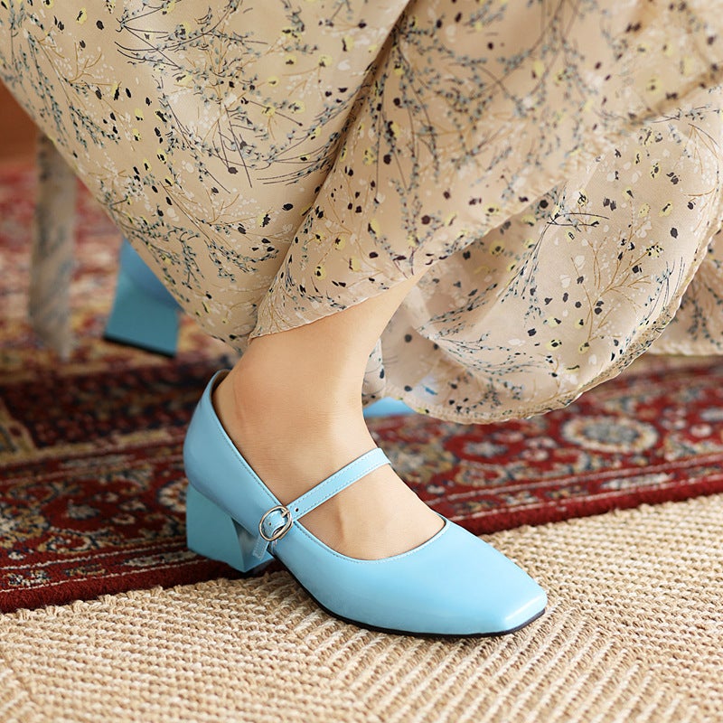 Women'S Square Head Women'S Fashion Single Shoes Buckle Mary Jane Shoes Middle Heeled Women'S Shoes 28-52 Size Shoes - Image 4