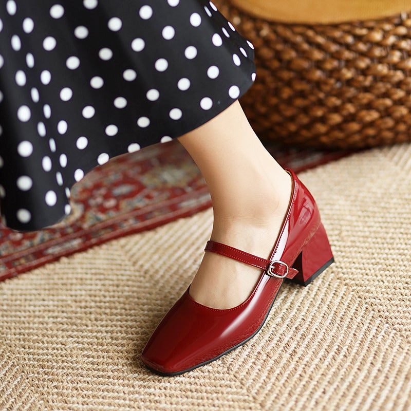 Women'S Square Head Women'S Fashion Single Shoes Buckle Mary Jane Shoes Middle Heeled Women'S Shoes 28-52 Size Shoes - Image 5