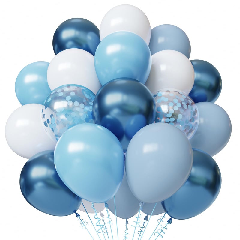 YMSZ Blue and White Balloons 50pcs 12 inch Blue White Confetti Balloons Kit Metallic Chrome Blue Latex Balloons for Birthday Baby Shower Graduation Decorations - Image 3