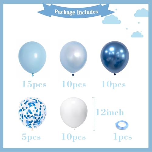YMSZ Blue and White Balloons 50pcs 12 inch Blue White Confetti Balloons Kit Metallic Chrome Blue Latex Balloons for Birthday Baby Shower Graduation Decorations - Image 5
