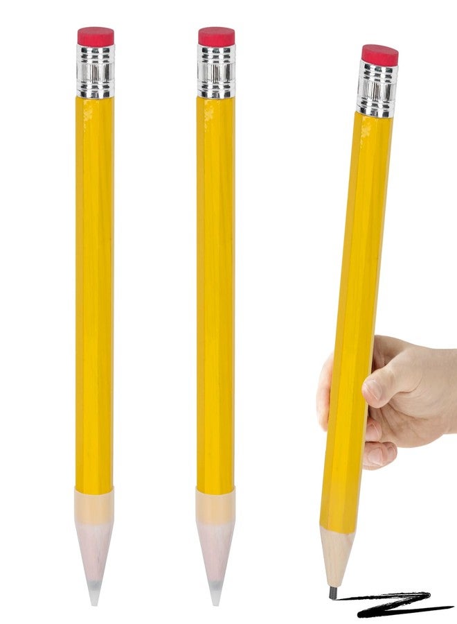 FOIMAS 3pcs Giant Wooden Pencils,13.4 Inch Novelty Jumbo Pencil Prop with Eraser for School Office Prop Supply Novelty Gift,Yellow - Image 1