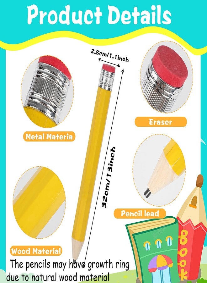 FOIMAS 3pcs Giant Wooden Pencils,13.4 Inch Novelty Jumbo Pencil Prop with Eraser for School Office Prop Supply Novelty Gift,Yellow - Image 2