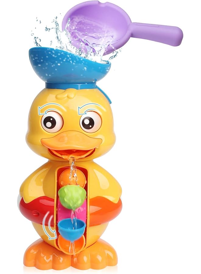 KASTWAVE Bath Toys For Kids Duck Bathtub Toys With Rotatable Waterwheel&Eyes Bathroom Strong Suckers Water Scoop Fun Bath Toys For Toddlers Boys Girls 1 4 Years - Image 1