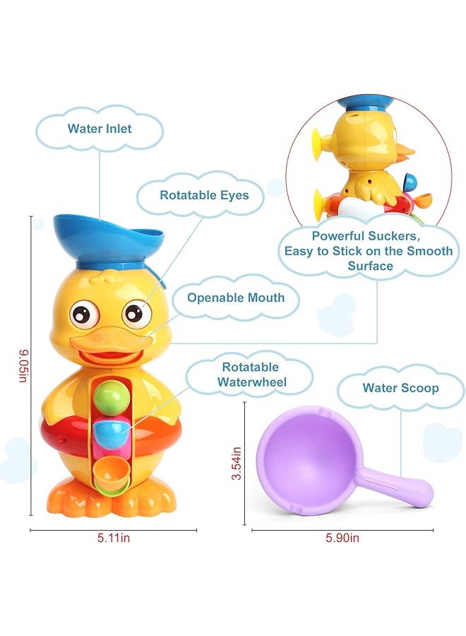 KASTWAVE Bath Toys For Kids Duck Bathtub Toys With Rotatable Waterwheel&Eyes Bathroom Strong Suckers Water Scoop Fun Bath Toys For Toddlers Boys Girls 1 4 Years - Image 3