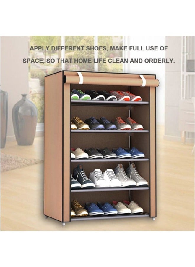 رولستيمي خزانة تخزين الأحذية مع 5 طبقات ، إطار من الفولاذ المقاوم للصدأ بني ، بني - Image 3