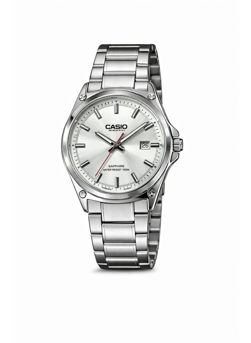 ساعة كاسيو رجالية تناظرية بسوار ستانلس ستيل وزجاج ياقوتي – مقاومة للماء حتى 100 متر