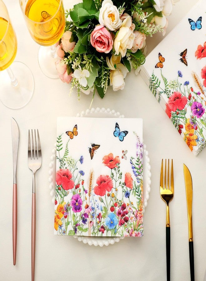 Patelai 100 Pcs Disposable Flowers Napkins Decorative Ocean Paper Napkins Nautical Guest Napkins for Bathroom Kitchen Disposable Hand Towels for Wedding Birthday Tea Party (Floral) - Image 2