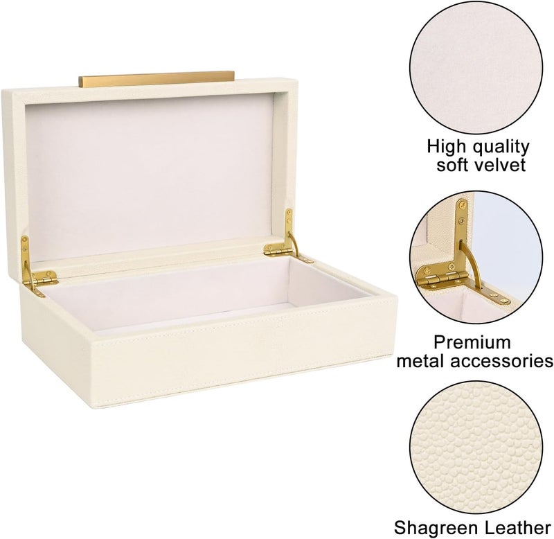 XIGEXIGE Beige Shagreen box Faux Leather Decorative Boxes,Keepsake And Memory Storage Decorative Boxes with Lids for Modern Home Decor Jewelry Box Organizer - Image 5