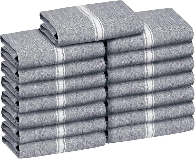 Zeppoli Tea Towel Set Kitchen Towels –100% Natural Cotton Dish Catering Towels - Soft and Absorbent Reusable Cleaning Cloths (Grey White Striped, 15 Pack) - Image 1