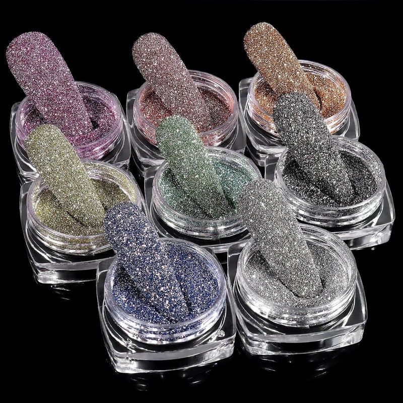 Laza 8 Colors Korea Diamond Nail Powder Sparkling Crystal Glitter Holographic Nail Dust Laser Silver Bright Shining Flakes for Acrylic Nails Polish Nail Art DIY Decoration - Shine Rainbow