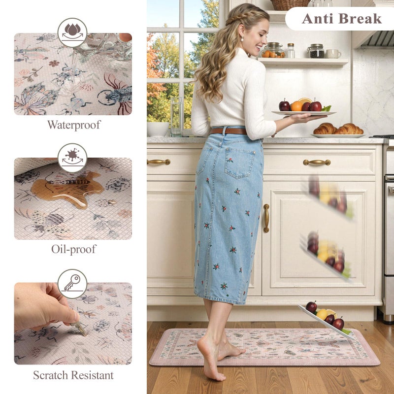LEEVAN Anti Fatigue Mats for Kitchen Floor Non-Slip, Cushioned Kitchen Mats for Floor 2 Piece, Pink Memory Foam Kitchen Mat Set, Waterproof Ergonomic Standing Mat for Bar, Office,Desk, Laundry - Image 3