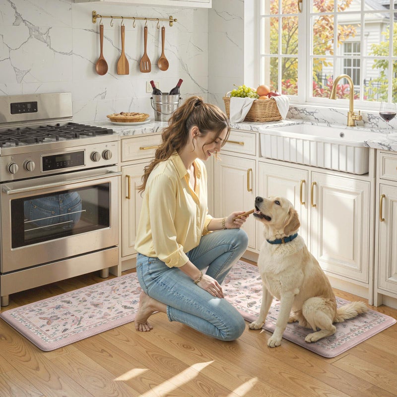 LEEVAN Anti Fatigue Mats for Kitchen Floor Non-Slip, Cushioned Kitchen Mats for Floor 2 Piece, Pink Memory Foam Kitchen Mat Set, Waterproof Ergonomic Standing Mat for Bar, Office,Desk, Laundry - Image 4