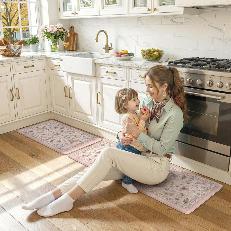 LEEVAN Anti Fatigue Mats for Kitchen Floor Non-Slip, Cushioned Kitchen Mats for Floor 2 Piece, Pink Memory Foam Kitchen Mat Set, Waterproof Ergonomic Standing Mat for Bar, Office,Desk, Laundry - Image 5