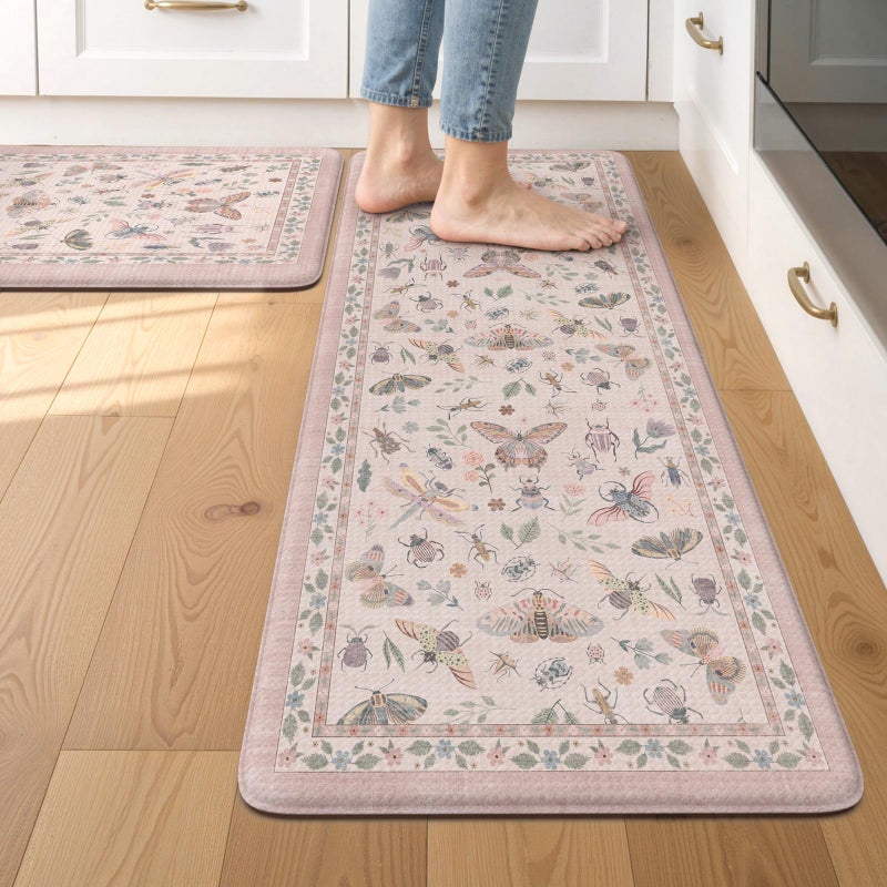 LEEVAN Anti Fatigue Mats for Kitchen Floor Non-Slip, Cushioned Kitchen Mats for Floor 2 Piece, Pink Memory Foam Kitchen Mat Set, Waterproof Ergonomic Standing Mat for Bar, Office,Desk, Laundry - Image 1