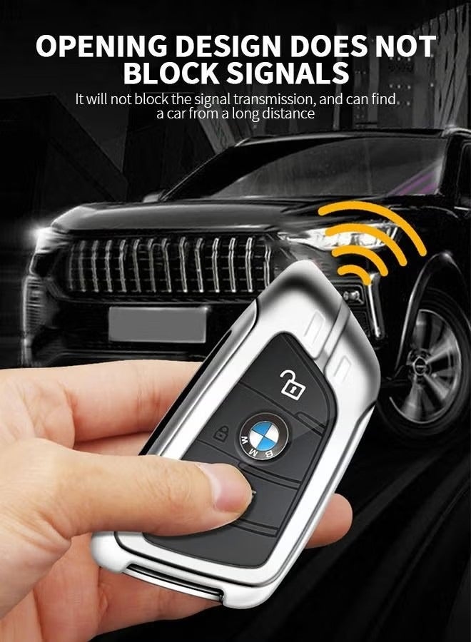 BMW Car Key Fob Cover Case, Zinc Alloy  Genuine Cowhide Cover Car Key Holder for BMW 2 5 6 7 X1 X2 X3 X5 X6 Series, Full Cover Protection Smart Remote Keyless Car Key Fob Shell - Image 3