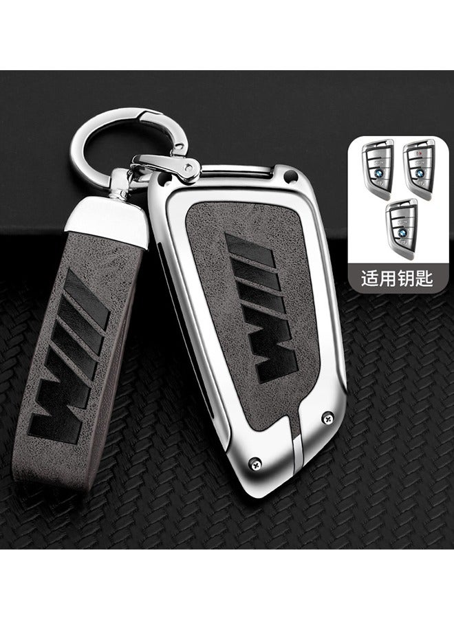 BMW Car Key Fob Cover Case, Zinc Alloy  Genuine Cowhide Cover Car Key Holder for BMW 2 5 6 7 X1 X2 X3 X5 X6 Series, Full Cover Protection Smart Remote Keyless Car Key Fob Shell - Image 1