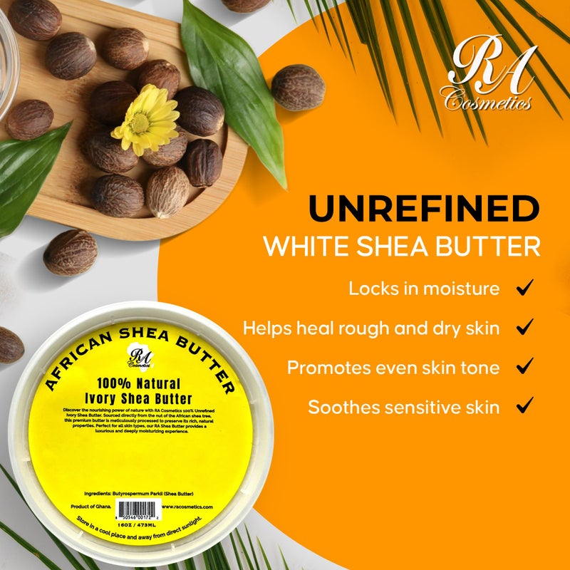 RA COSMETICS 100% Pure Shea Butter, Ivory â€“ 16oz | Raw Unrefined African Shea Butter from Ghana | Ultra-rich Moisturizer for Dry Skin | Whipped Texture | Ideal for DIY Skincare & Haircare Routines - Image 3