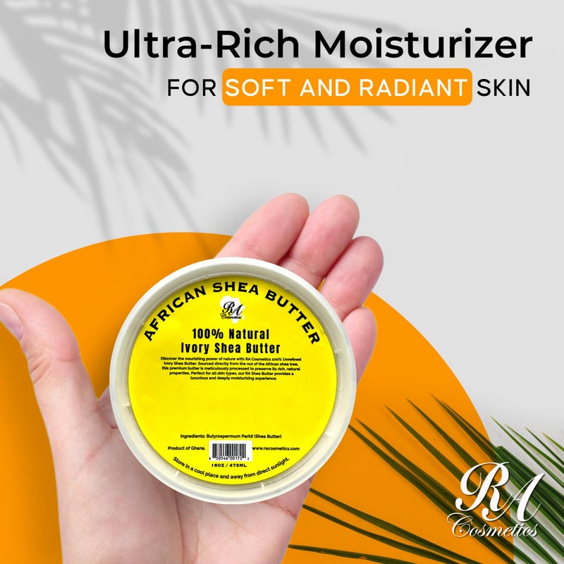 RA COSMETICS 100% Pure Shea Butter, Ivory â€“ 16oz | Raw Unrefined African Shea Butter from Ghana | Ultra-rich Moisturizer for Dry Skin | Whipped Texture | Ideal for DIY Skincare & Haircare Routines - Image 2