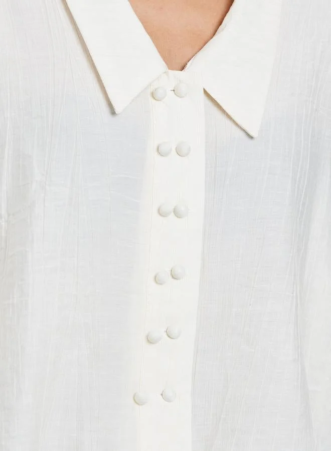 Styli Cream Crop Shirt with Double Button Placket