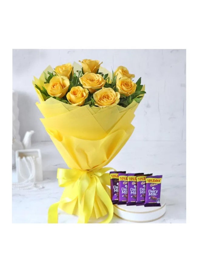 Carmel Flowers 8 Yellow Roses With Cad Bury  Silk
