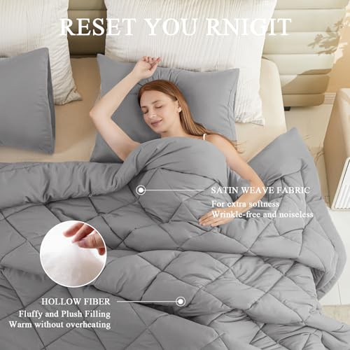 MIOTO 120x128 Oversized King Comforter, Extra Large King Size Comforter Oversized, All Season Soft Lightweight Quilt Down Alternative Duvet Insert with 8 Corner Tabs(120x128, Light Grey) - Image 2