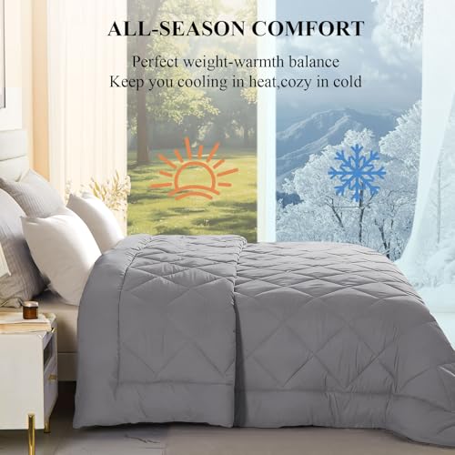MIOTO 120x128 Oversized King Comforter, Extra Large King Size Comforter Oversized, All Season Soft Lightweight Quilt Down Alternative Duvet Insert with 8 Corner Tabs(120x128, Light Grey) - Image 3