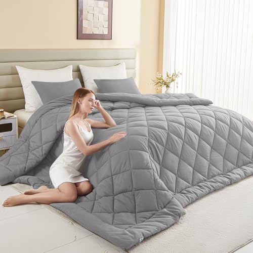 MIOTO 120x128 Oversized King Comforter, Extra Large King Size Comforter Oversized, All Season Soft Lightweight Quilt Down Alternative Duvet Insert with 8 Corner Tabs(120x128, Light Grey) - Image 1