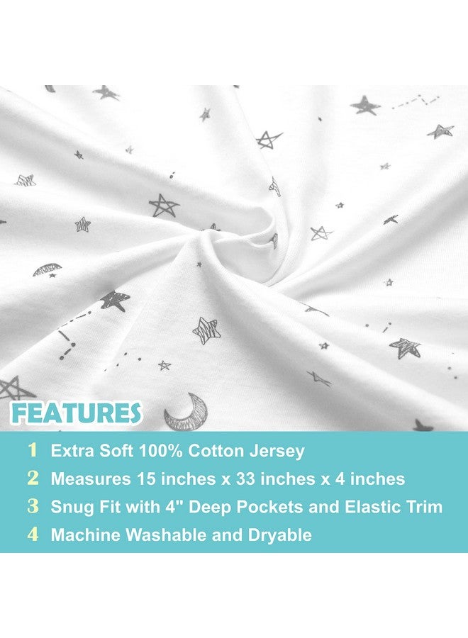 American Baby Company American Baby Company 15" x 33" Fitted Bassinet Sheet, Printed 100% Natural Cotton Jersey Knit, Grey Star and Moon, Soft Breathable, for Boys and Girls - Image 2