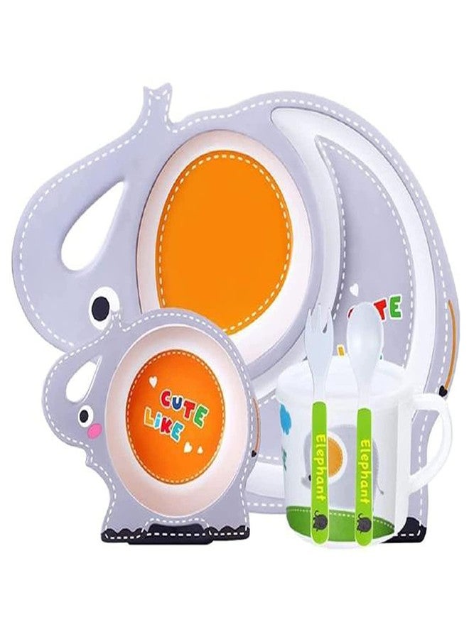 TORIOX Baby Tableware Kit, Food Grade Resin Baby Plate & Bowl with Cup Spoon, Kids Feeding Fiber Cutlery Set of 5pcs Dishwasher Safe Baby Breakfast/Dinner/Lunch Tableware (Multi Color) (Elephant) - Image 3