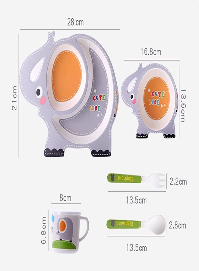 TORIOX Baby Tableware Kit, Food Grade Resin Baby Plate & Bowl with Cup Spoon, Kids Feeding Fiber Cutlery Set of 5pcs Dishwasher Safe Baby Breakfast/Dinner/Lunch Tableware (Multi Color) (Elephant) - Image 5