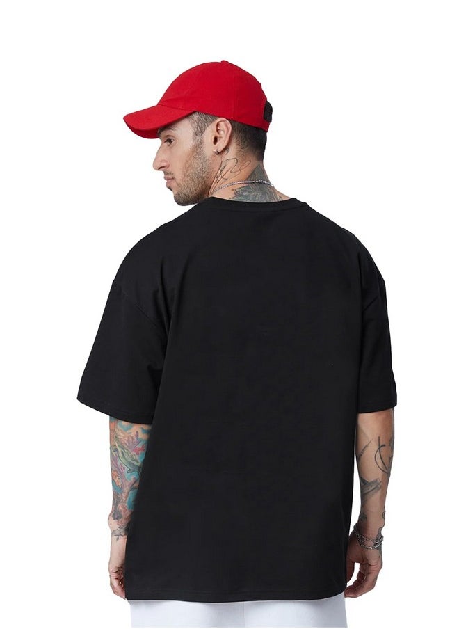 LEOTUDE - LEOTUDE Men's Cottonblend Round Neck Oversized Tshirt (SP-YO79-P_Black_2XL) - Image 1