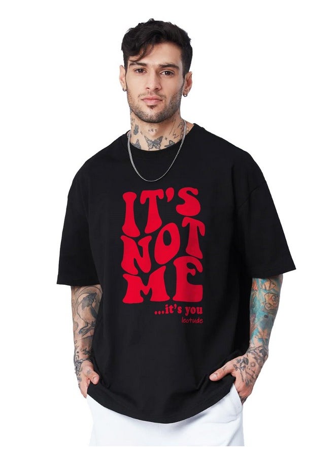 LEOTUDE - LEOTUDE Men's Cottonblend Round Neck Oversized Tshirt (SP-YO79-P_Black_2XL) - Image 1