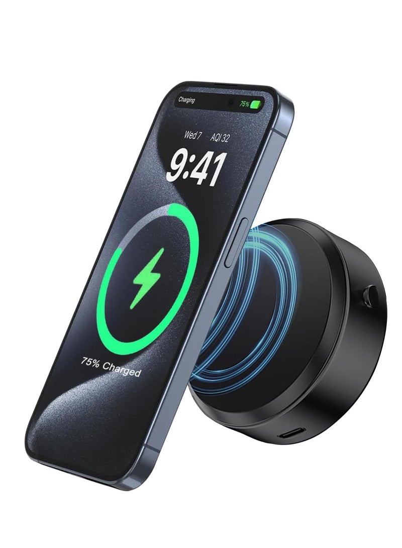 ELTRAZONE 15W Upgraded Vacuum Magnetic Wireless Charger Suction Phone Mount - Perfect for Car, Mirror, Gym - Magnetic Suction Stand, Fast Charging for iPhone 12/13/14/15/16 Series - Black - Image 1