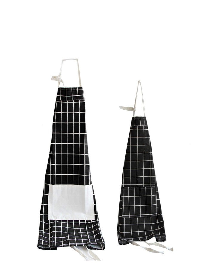 YOLOPARK Simple Parent and Child Apron, Comfortable Cotton Apron with Pocket for Painting Cooking Artist Chef, Pack of 2 (Black Plaid)… - Image 1