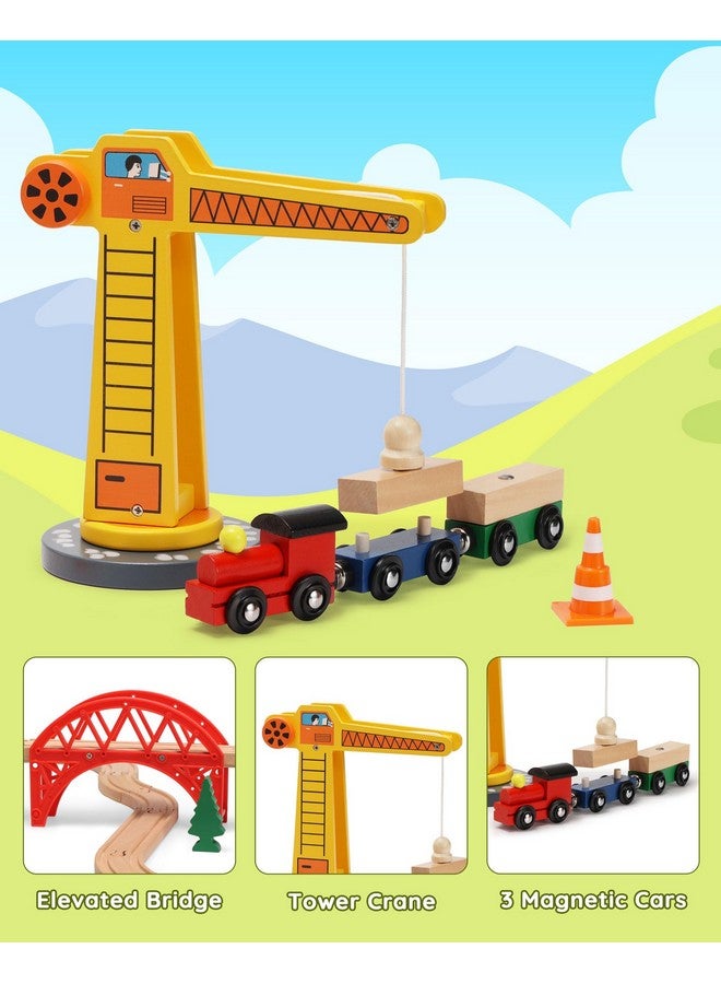 SainSmart Jr. Wooden Train Set For Toddler, 41Pcs Wood Train Track W/Crane Fits Brio, Thomas, Melissa And Doug, Kids Wood Toy Train For Kids Ages 3+  - Image 3