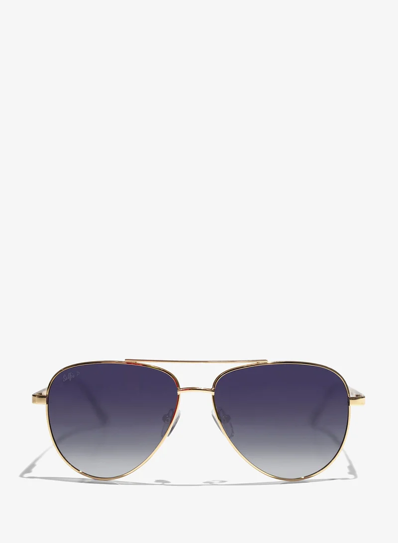 selfie Selfie Polarized Blue Lense Gold Metal Frame Sunglasses, SE8286-C4
