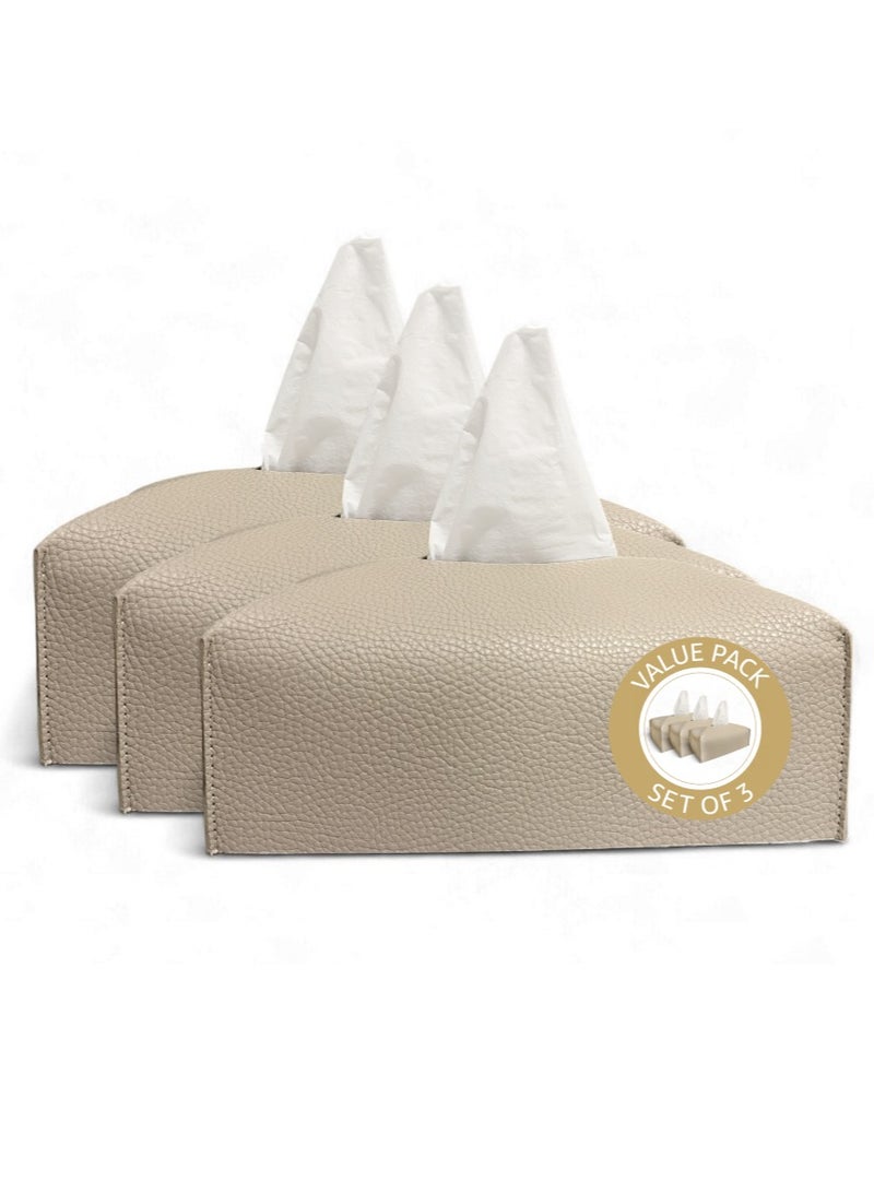 LeArt Leather Tissue Box Cover PACK OF 3 – Elegant Tissue Box Holder for Office Car Hotel Home Decor | Living Room Bedroom Bathroom | Facial Tissue Holder, Car Tissue Box Holder (Camel - Pack of 3) - Image 1